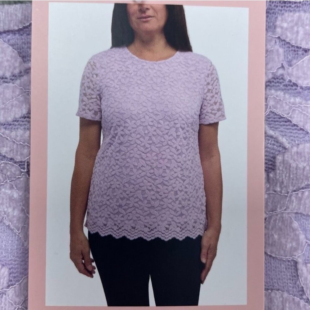 Teddi Rose Purple Lace Short-Sleeve Top Keyhole Back Large d1009 - Picture 1 of 8